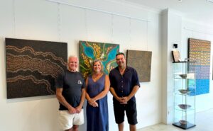 John Sara Kim Kiosess and Josh Whiteland standing at Yallingup Aboriginal Art Gallery